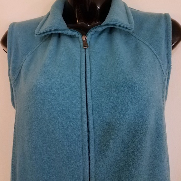 Bass full Zip Blue Polar Fleece Winter Vest Size L - Picture 7 of 8